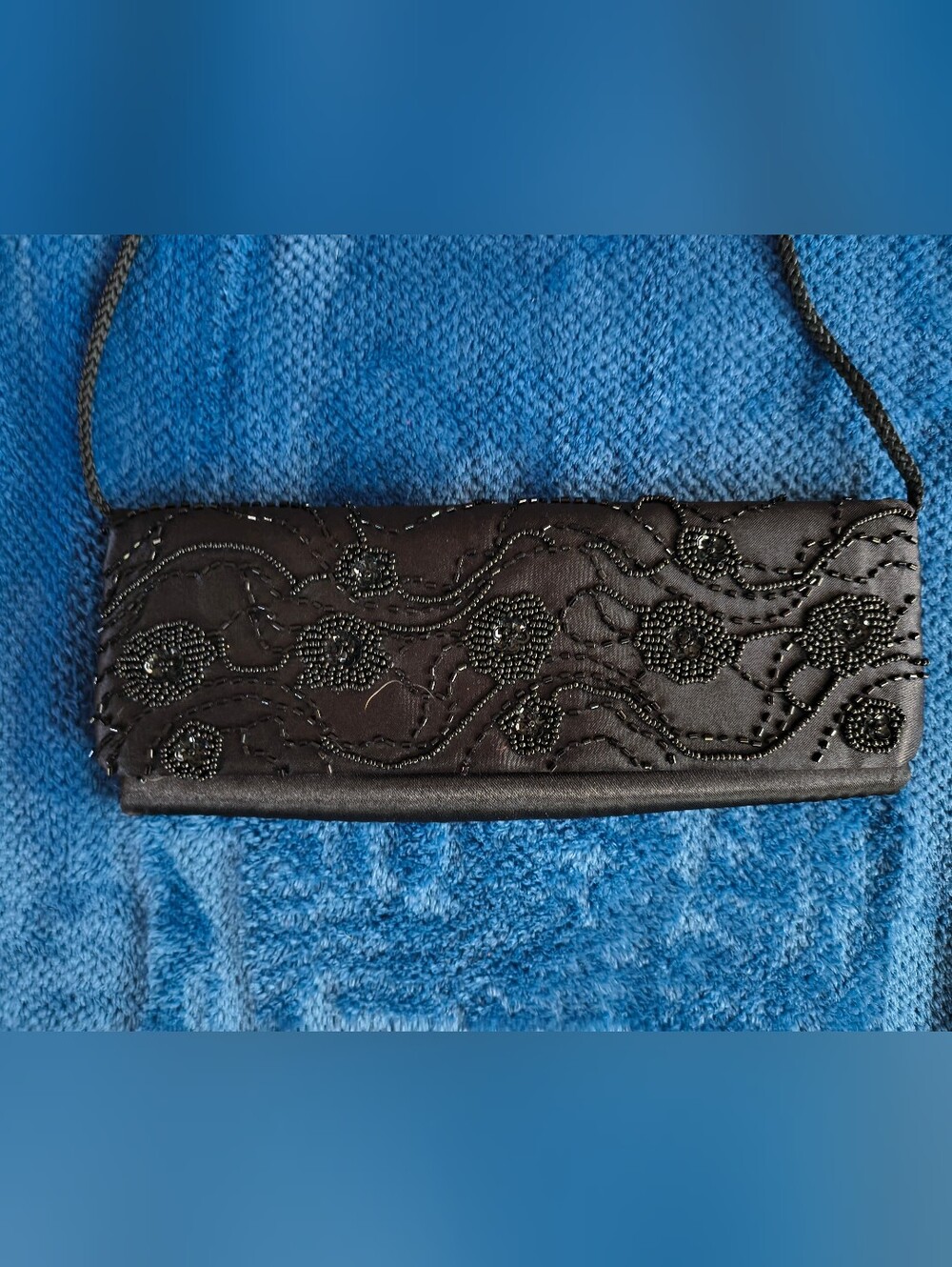 Black Beaded Crossbody Evening Clutch - Picture 3 of 8